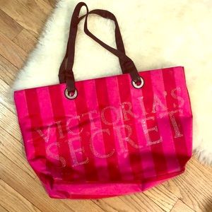 Large Victoria’s Secret pink red stripe tote